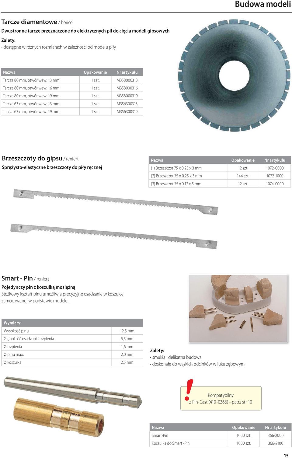 19 mm 1 szt. M356300319 Brzeszczoty do gipsu / renfert Sprężysto-elastyczne brzeszczoty do piły ręcznej (1) Brzeszczot 75 x 0,25 x 3 mm 12 szt. 1072-0000 (2) Brzeszczot 75 x 0,25 x 3 mm 144 szt.