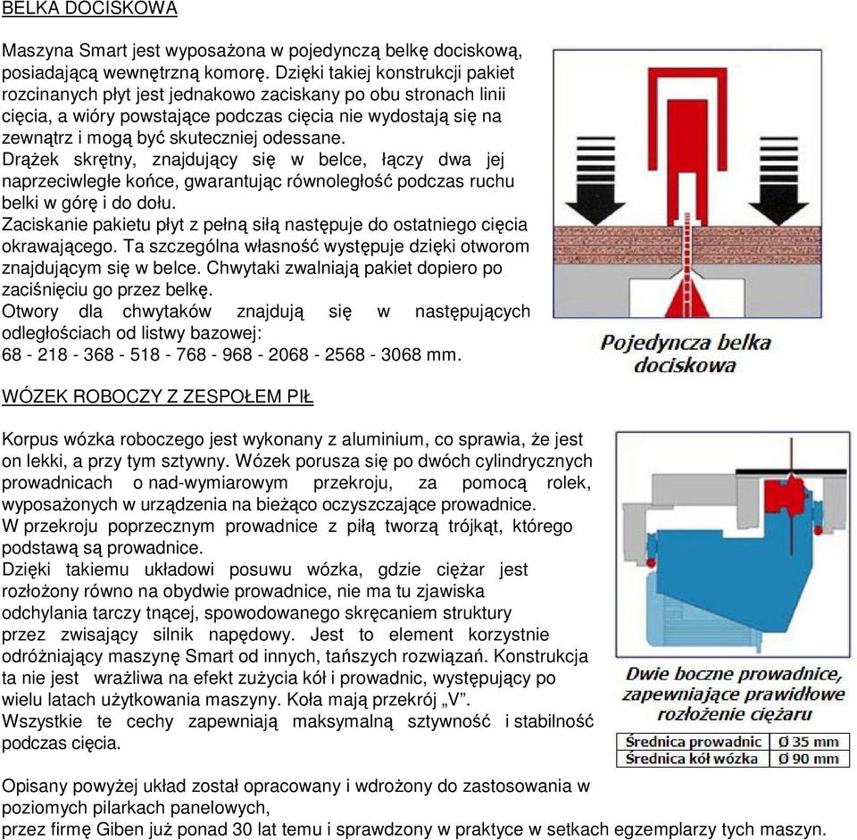 odessane. DrąŜek skrętny, znajdujący się w belce, łączy dwa jej naprzeciwległe końce, gwarantując równoległość podczas ruchu belki w górę i do dołu.