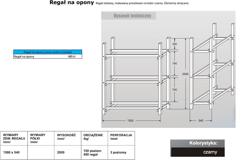 na opony Regał stalowy, malowany