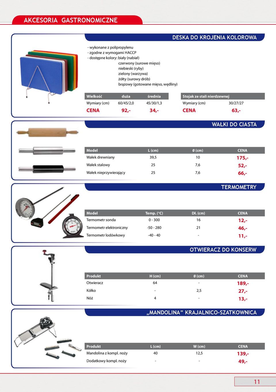 L (cm) 0 (cm) CENA Wałek drewniany 39,5 10 175,- Wałek stalowy 25 7,6 52,- Wałek nieprzywierający 25 7,6 66,- TERMOMETRY Temp. (oc) Dł.
