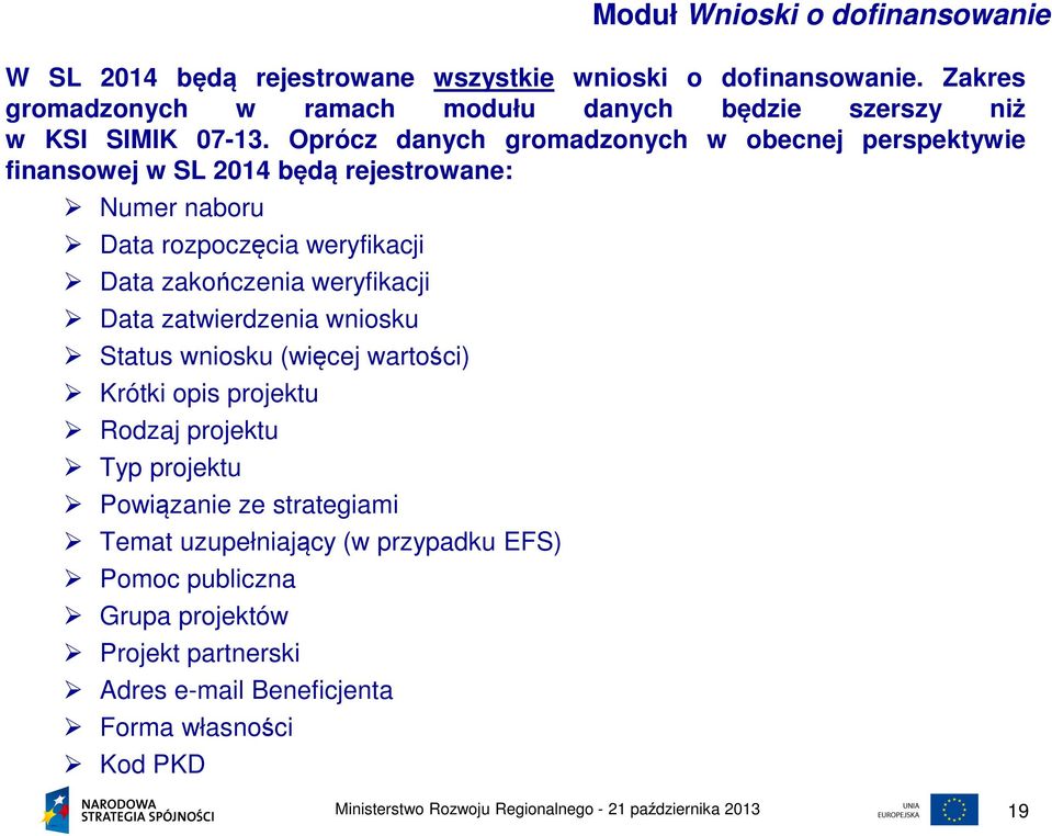 weryfikacji Data zatwierdzenia wniosku Status wniosku (więcej wartości) Krótki opis projektu Rodzaj projektu Typ projektu Powiązanie ze strategiami Temat