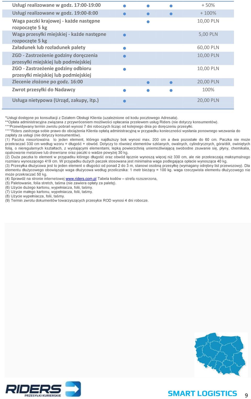 Zastrzeżenie godziny doręczenia przesyłki miejskiej lub podmiejskiej ZGO - Zastrzeżenie godziny odbioru przesyłki miejskiej lub podmiejskiej 10,00 PLN 10,00 PLN Zlecenie złożone po godz.