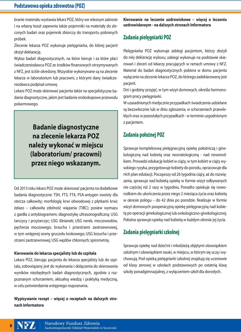 Wykaz badań diagnostycznych, na które kieruje i za które płaci świadczeniodawca POZ ze środków finansowych otrzymywanych z NFZ, jest ściśle określony.