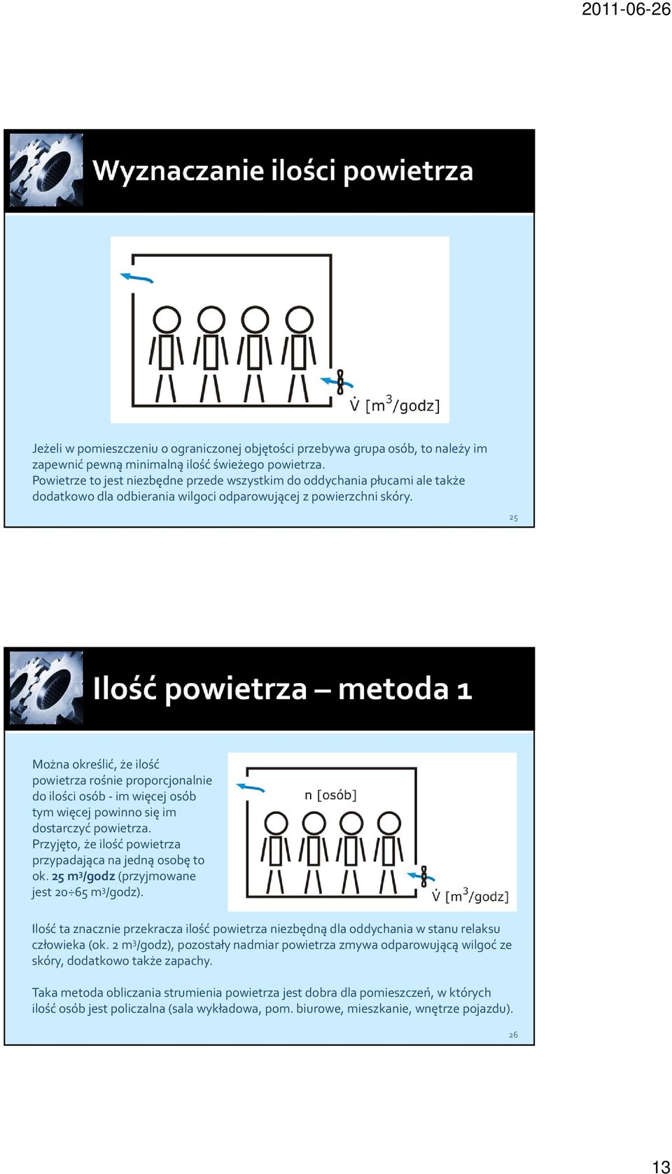 25 Można określić, że ilość powietrza rośnie proporcjonalnie do ilości osób -im więcej osób tym więcej powinno się im dostarczyć powietrza.