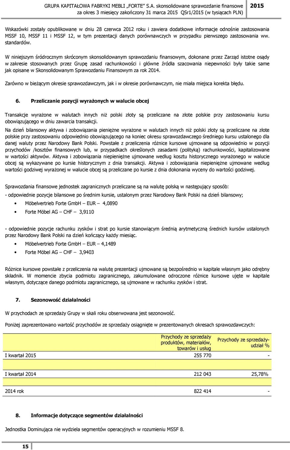 W niniejszym śródrocznym skróconym skonsolidowanym sprawozdaniu finansowym, dokonane przez Zarząd istotne osądy w zakresie stosowanych przez Grupę zasad rachunkowości i główne źródła szacowania