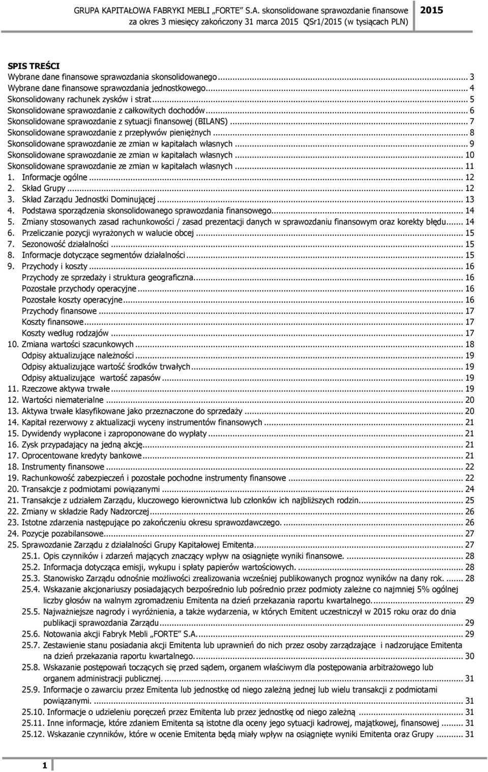 .. 7 Skonsolidowane sprawozdanie z przepływów pieniężnych... 8 Skonsolidowane sprawozdanie ze zmian w kapitałach własnych... 9 Skonsolidowane sprawozdanie ze zmian w kapitałach własnych.