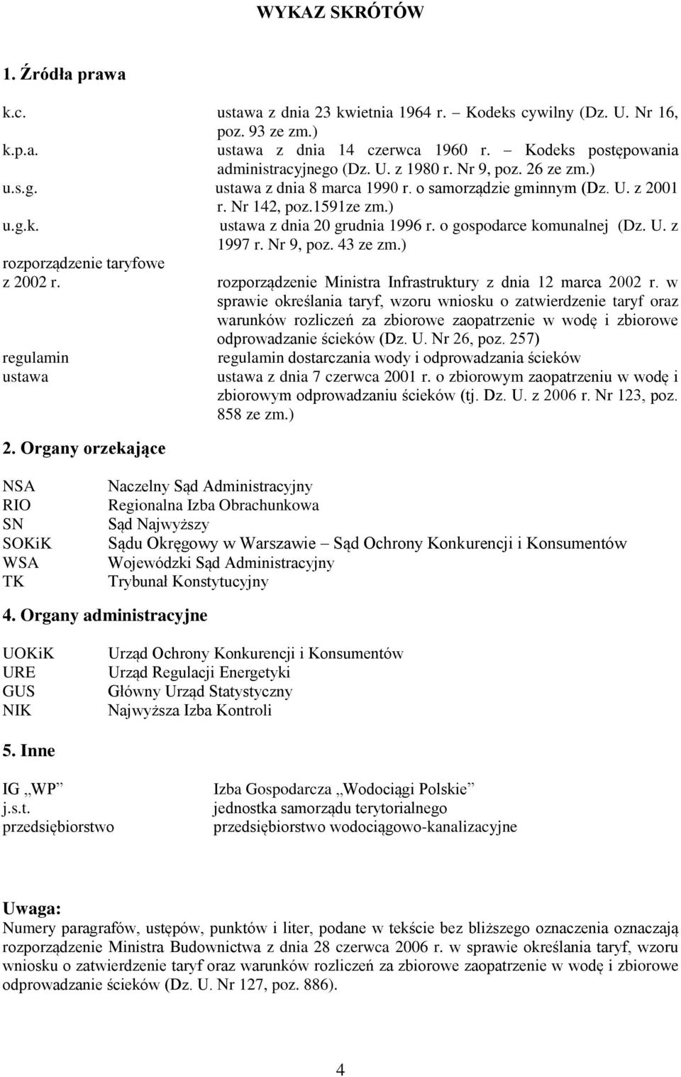 Nr 9, poz. 43 ze zm.) rozporządzenie taryfowe z 2002 r. regulamin ustawa 2. Organy orzekające rozporządzenie Ministra Infrastruktury z dnia 12 marca 2002 r.