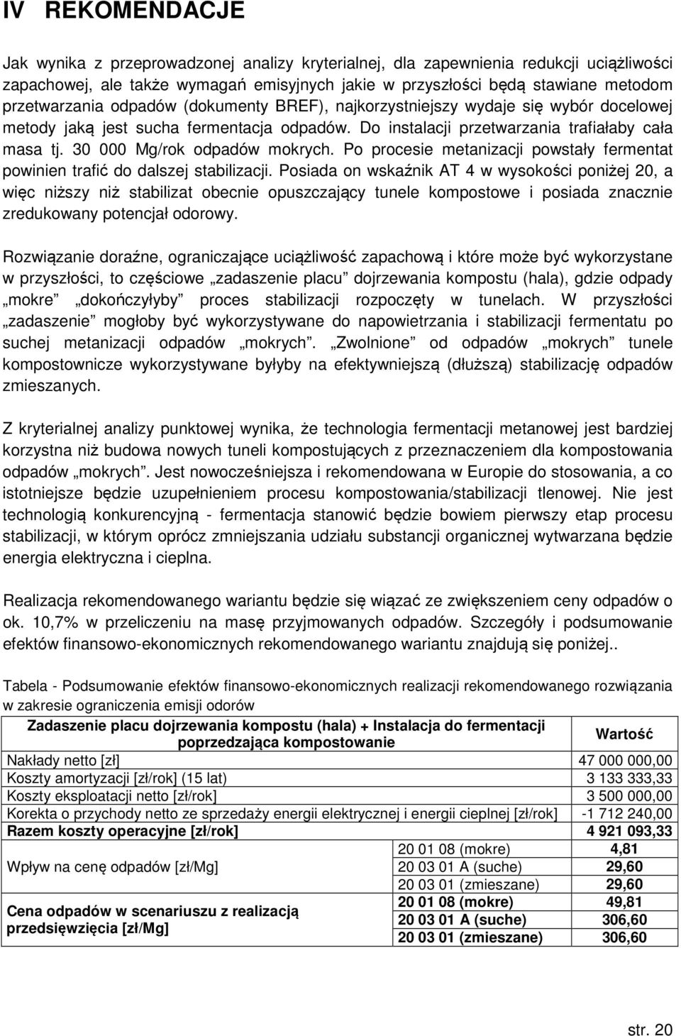 30 000 Mg/rok odpadów mokrych. Po procesie metanizacji powstały fermentat powinien trafić do dalszej stabilizacji.