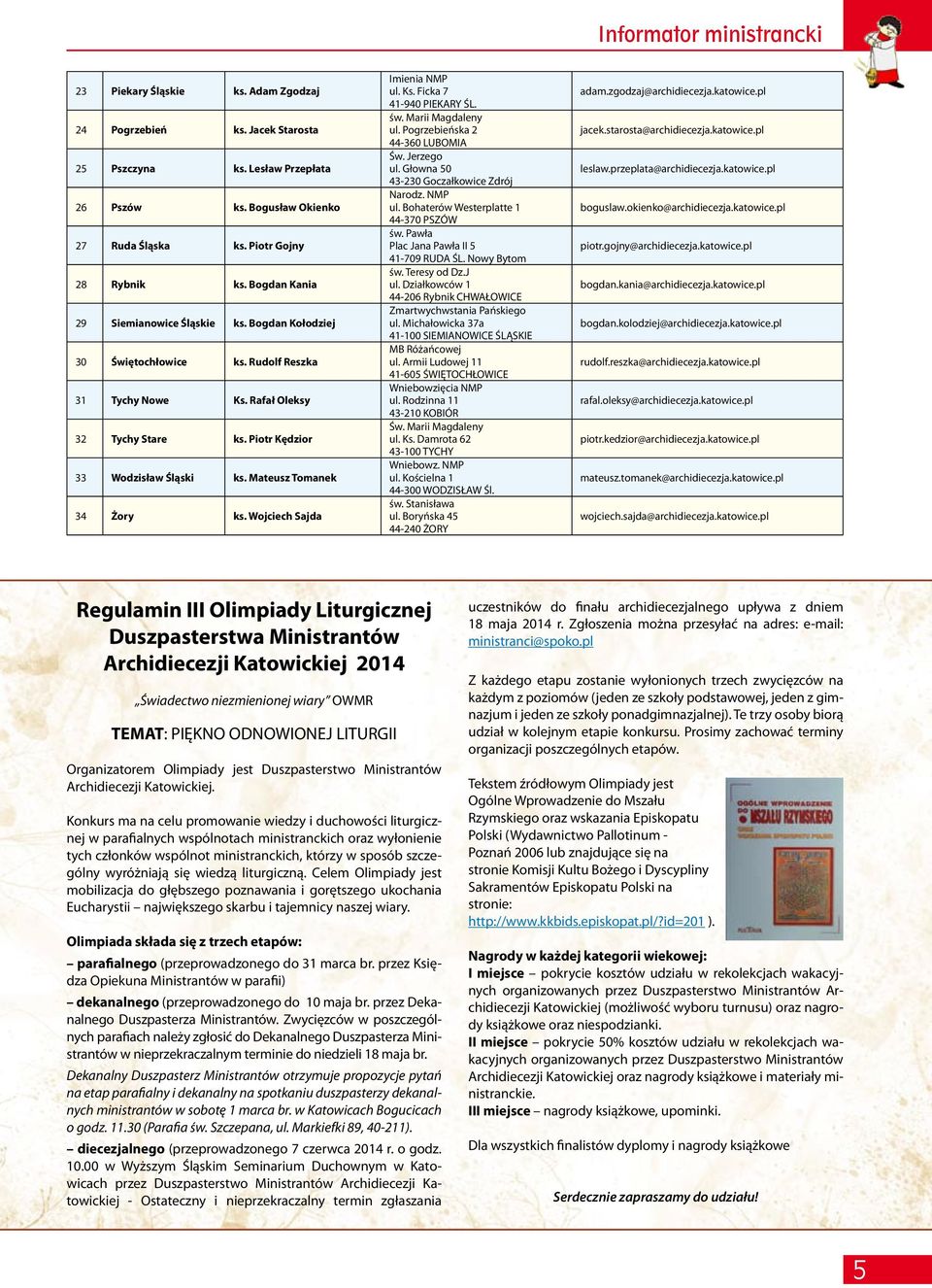 Mateusz Tomanek 34 Żory ks. Wojciech Sajda Imienia NMP ul. Ks. Ficka 7 41-940 PIEKARY ŚL. św. Marii Magdaleny ul. Pogrzebieńska 2 44-360 LUBOMIA Św. Jerzego ul.