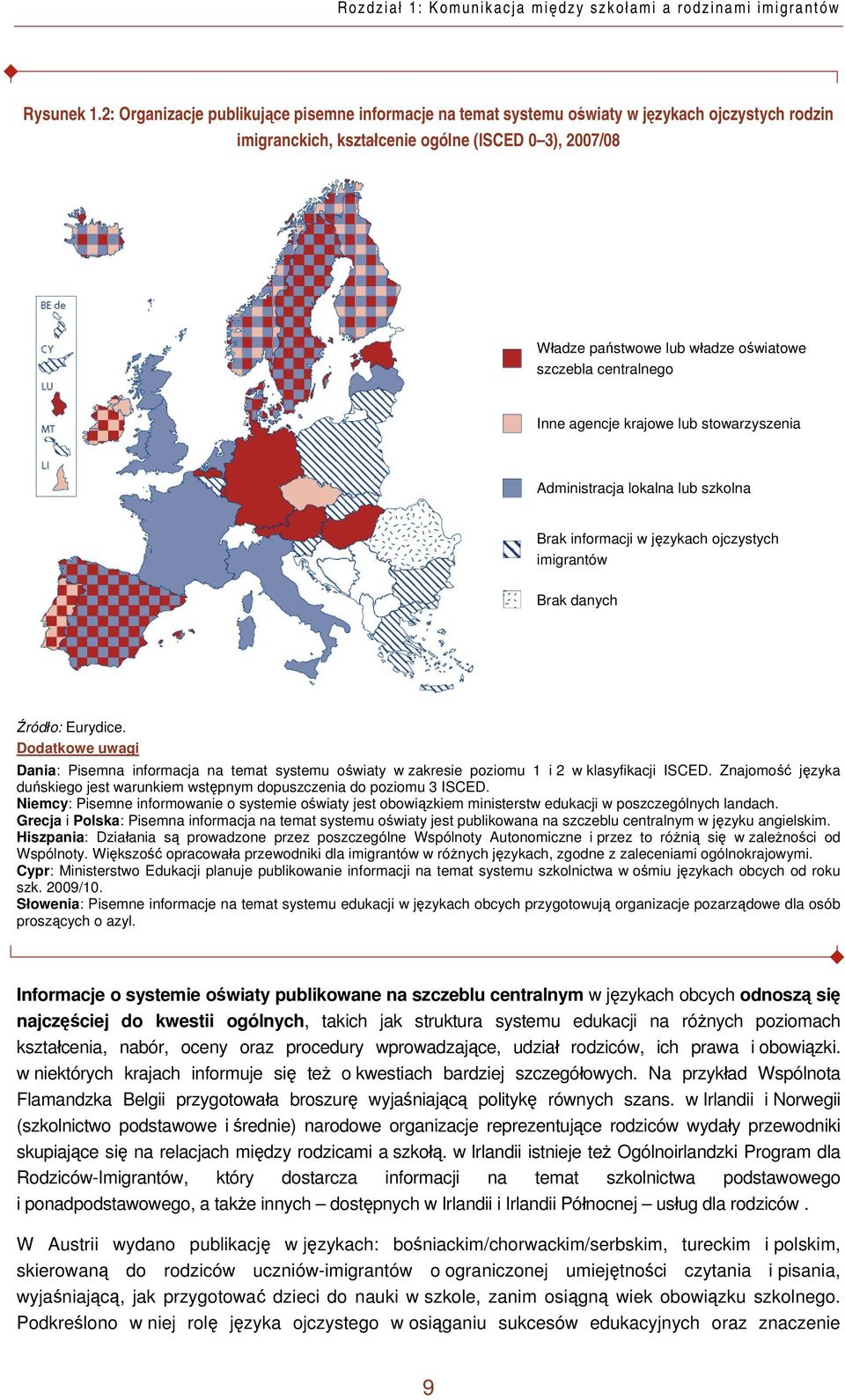 szczebla centralnego Inne agencje krajowe lub stowarzyszenia Administracja lokalna lub szkolna Brak informacji w językach ojczystych imigrantów Brak danych Źródło: Eurydice.