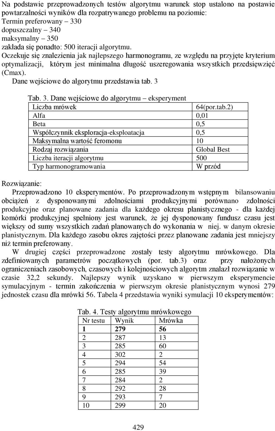 Oczekuje się znalezienia jak najlepszego harmonogramu, ze względu na przyjęte kryterium optymalizacji, którym jest minimalna długość uszeregowania wszystkich przedsięwzięć (Cmax).