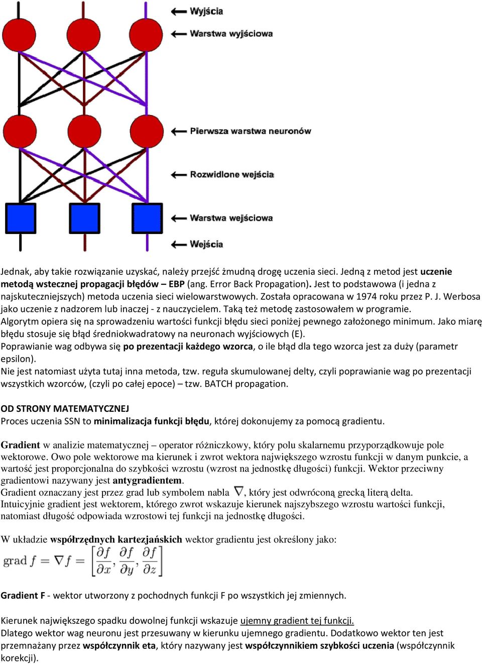 Taką też metodę zastosowałem w programie. Algorytm opiera się na sprowadzeniu wartości funkcji błędu sieci poniżej pewnego założonego minimum.