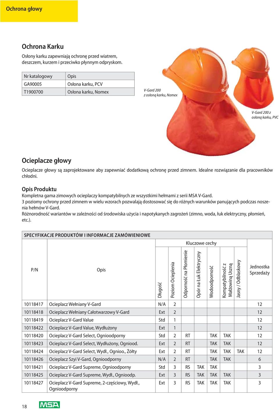 zapewniać dodatkową ochronę przed zimnem. Idealne rozwiązanie dla pracowników chłodni. Opis Produktu Kompletna gama zimowych ocieplaczy kompatybilnych ze wszystkimi hełmami z serii MSA V-Gard.