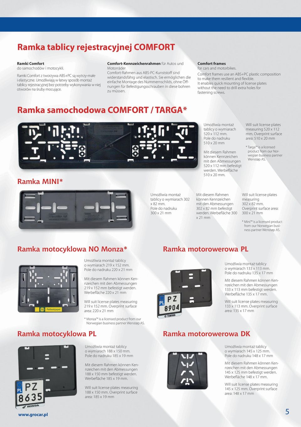 Comfort-Kennzeichenrahmen für Autos und Motorräder Comfort-Rahmen aus ABS-PC-Kunststoff sind widerstandsfähig und elastisch.