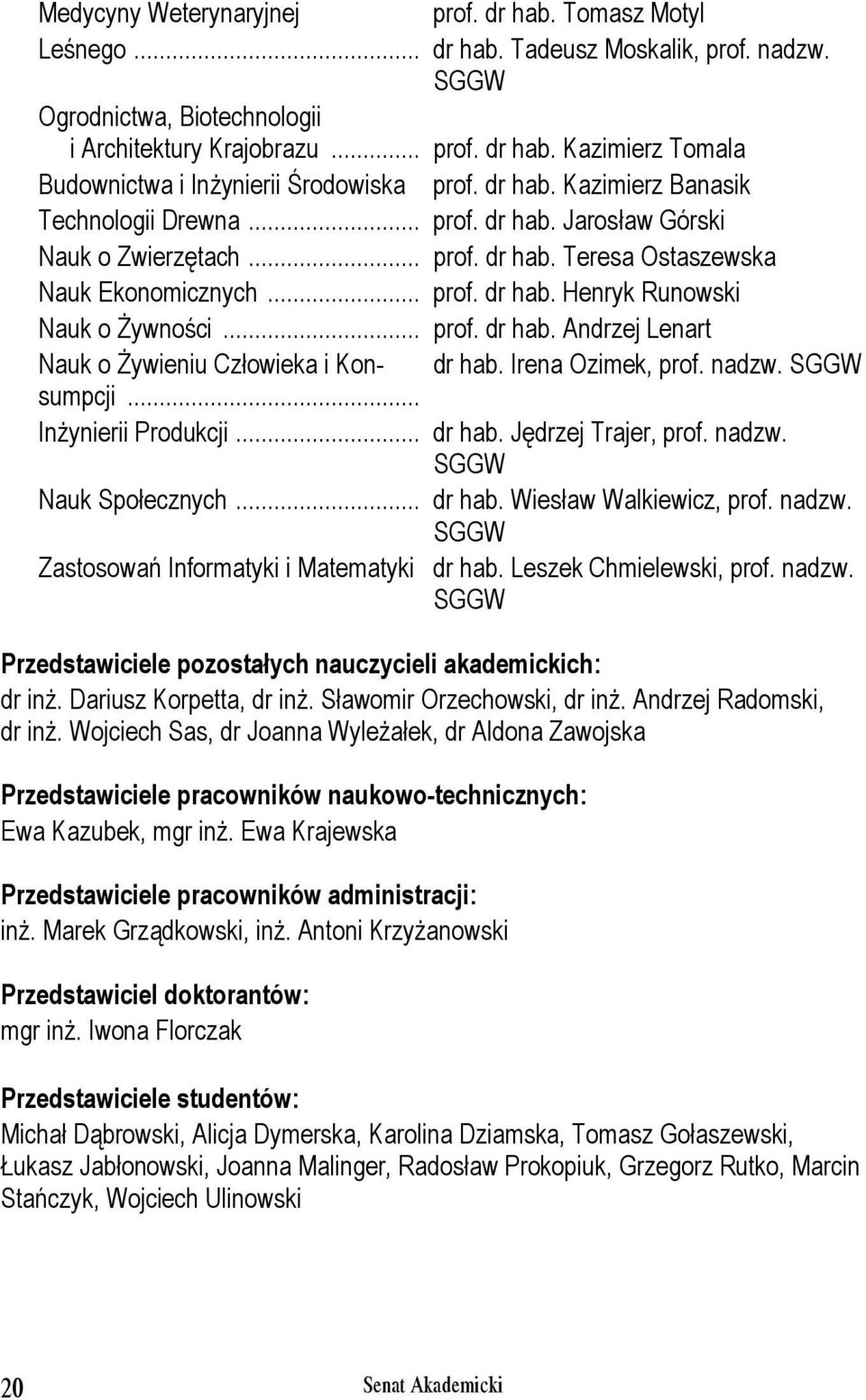 .. prof. dr hab. Andrzej Lenart Nauk o Żywieniu Człowieka i Konsumpcji dr hab. Irena Ozimek, prof. nadzw. SGGW... Inżynierii Produkcji... dr hab. Jędrzej Trajer, prof. nadzw. SGGW Nauk Społecznych.