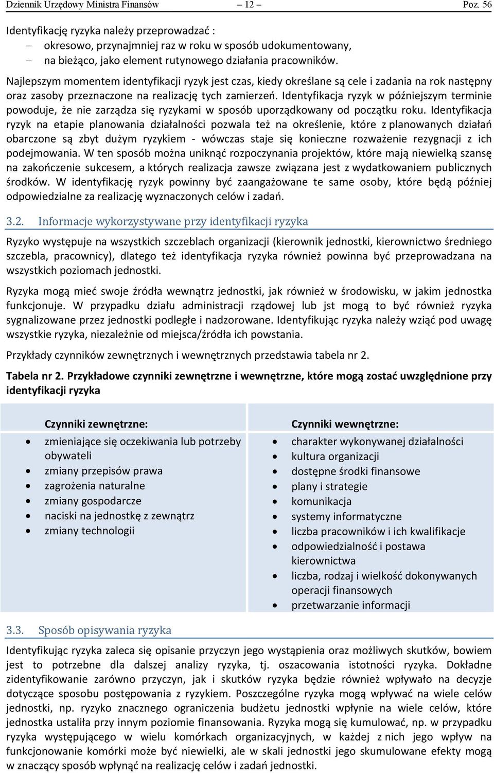 Najlepszym momentem identyfikacji ryzyk jest czas, kiedy określane są cele i zadania na rok następny oraz zasoby przeznaczone na realizację tych zamierzeń.