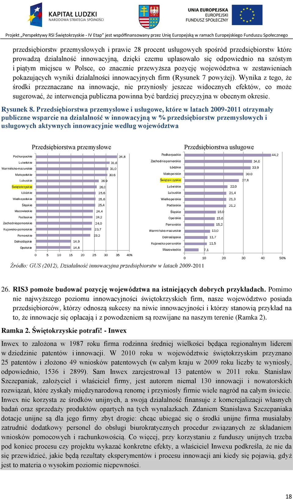 Wynika z tego, że środki przeznaczane na innowacje, nie przyniosły jeszcze widocznych efektów, co może sugerować, że interwencja publiczna powinna być bardziej precyzyjna w obecnym okresie. Rysunek 8.