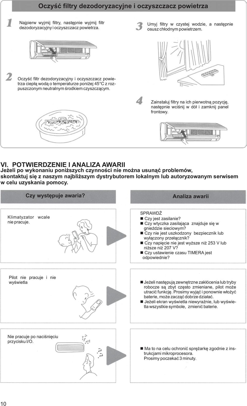 Oczyœæ filtr dezodoryzacyjny i oczyszczacz powietrza ciep³¹ wod¹ o temperaturze poni ej 45 C z rozpuszczonym neutralnym œrodkiem czyszcz¹cym.