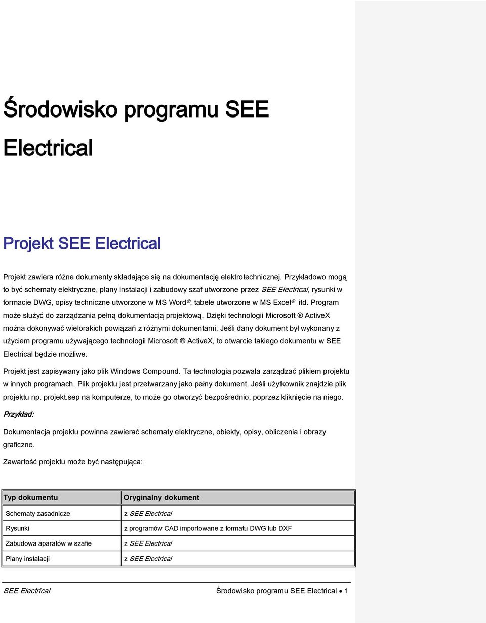 Excel itd. Program może służyć do zarządzania pełną dokumentacją projektową. Dzięki technologii Microsoft ActiveX można dokonywać wielorakich powiązań z różnymi dokumentami.