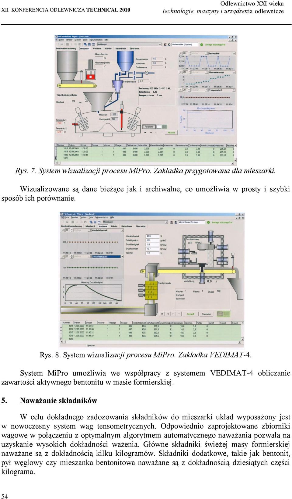 System MiPro umożliwia we współpracy z systemem VEDIMAT-4 obliczanie zawartości aktywnego bentonitu w masie formierskiej. 5.