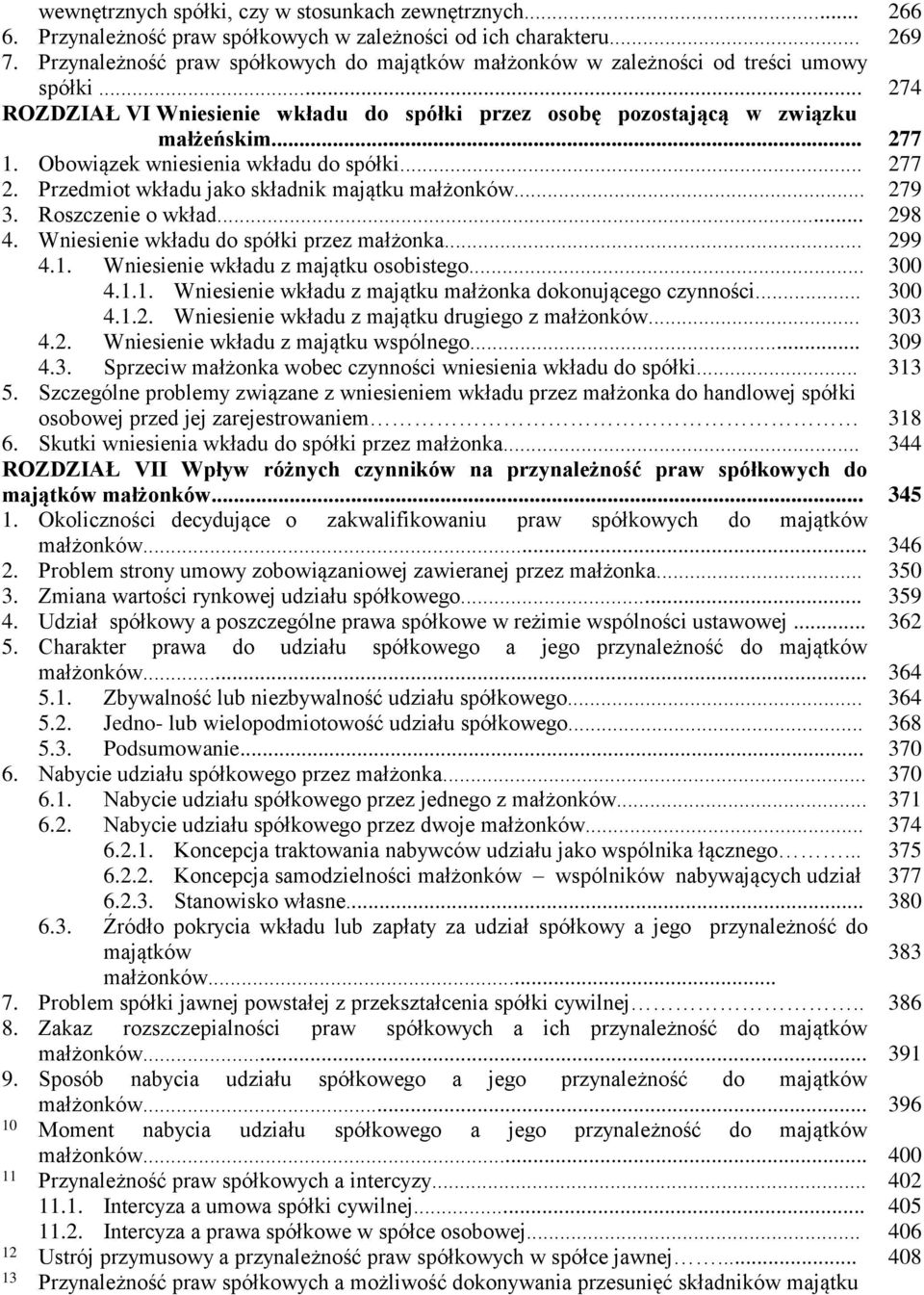 .. 274 ROZDZIAŁ VI Wniesienie wkładu do spółki przez osobę pozostającą w związku małżeńskim... 277 1. Obowiązek wniesienia wkładu do spółki... 277 2. Przedmiot wkładu jako składnik majątku małżonków.