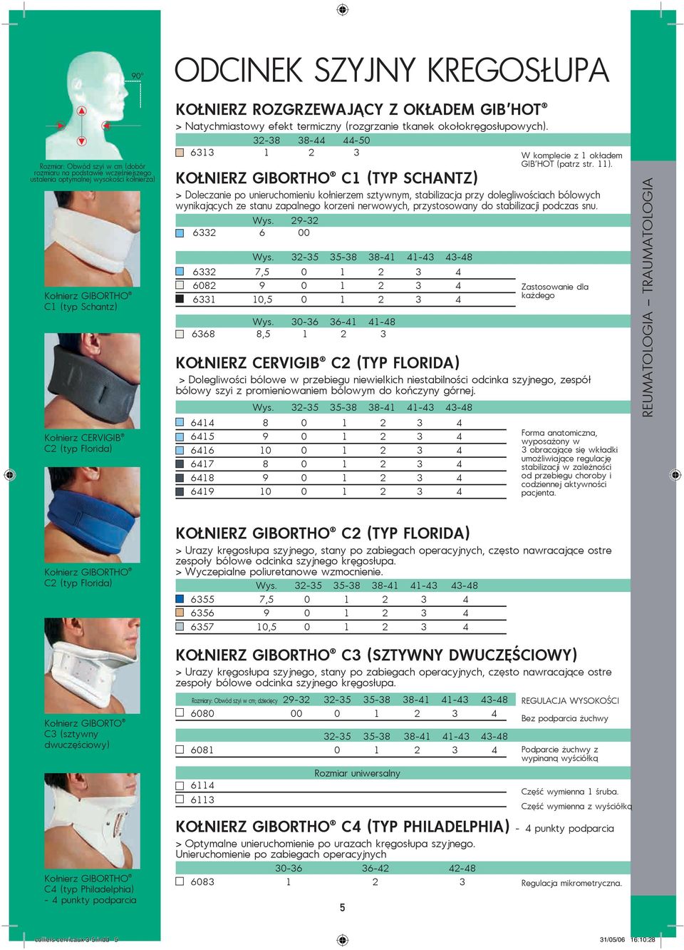 32-38 38-44 44-50 6313 1 2 3 KOŁNIERZ C1 (TYP SCHANTZ) > Doleczanie po unieruchomieniu kołnierzem sztywnym, stabilizacja przy dolegliwościach bólowych wynikających ze stanu zapalnego korzeni
