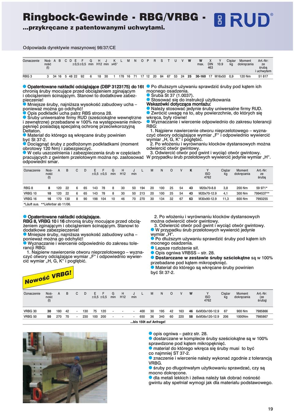 16t chronią śruby mocujące przed obciążeniem zginającym i obciążeniem ścinającym. Stanowi to dodatkowe zabezpieczenie! Mniejsze śruby, najniższa wysokość zabudowy ucha ponieważ można go odchylić!