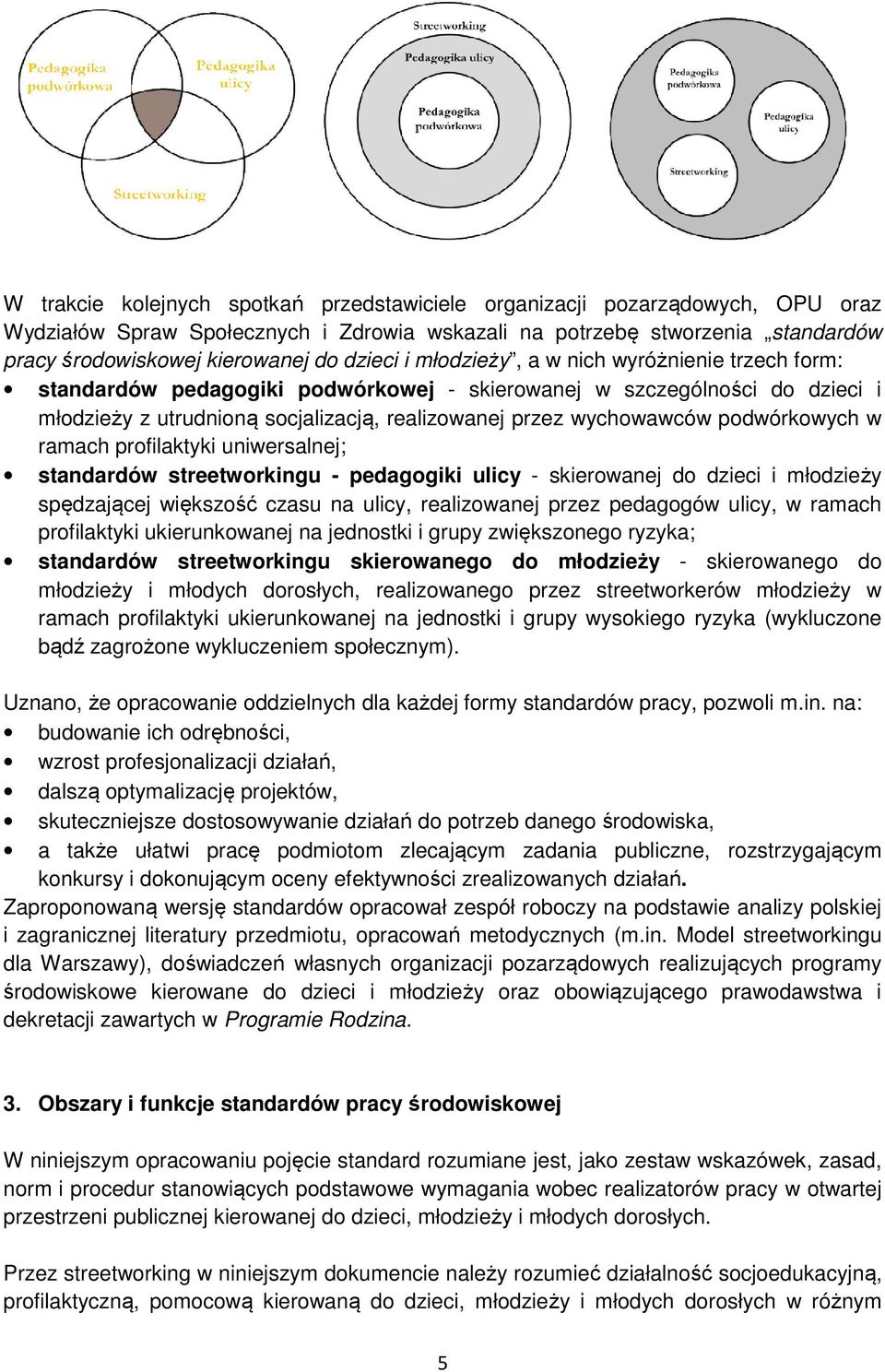 podwórkowych w ramach profilaktyki uniwersalnej; standardów streetworkingu - pedagogiki ulicy - skierowanej do dzieci i młodzieży spędzającej większość czasu na ulicy, realizowanej przez pedagogów