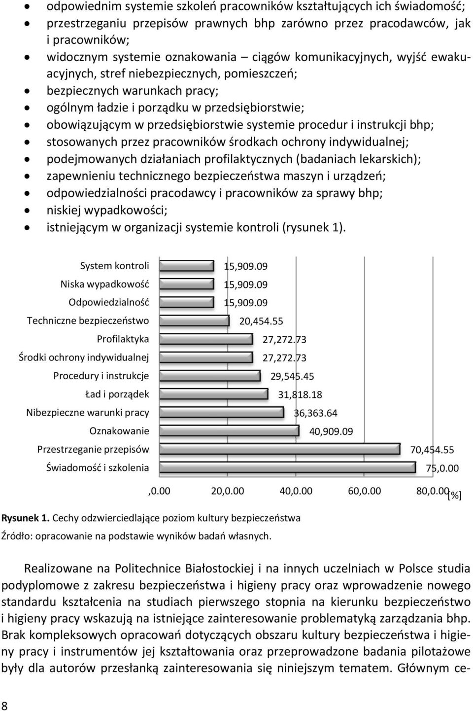 procedur i instrukcji bhp; stosowanych przez pracowników środkach ochrony indywidualnej; podejmowanych działaniach profilaktycznych (badaniach lekarskich); zapewnieniu technicznego bezpieczeństwa