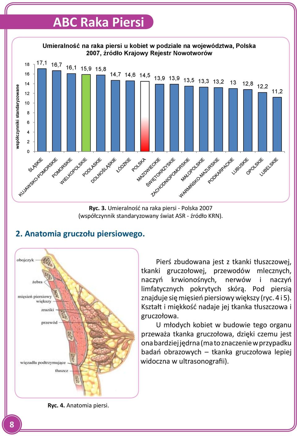 Pierś zbudowana jest z tkanki tłuszczowej, tkanki gruczołowej, przewodów mlecznych, naczyń krwionośnych, nerwów i naczyń limfatycznych pokrytych skórą.