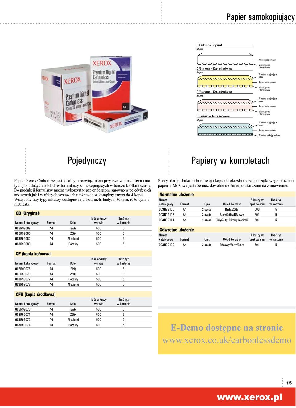 Warstwa przyjmująca obraz Arkusz podstawowy Warstwa blokująca obraz Pojedynczy Papiery w kompletach Papier Xerox Carbonless jest idealnym rozwiązaniem przy tworzeniu zarówno małych jak i dużych