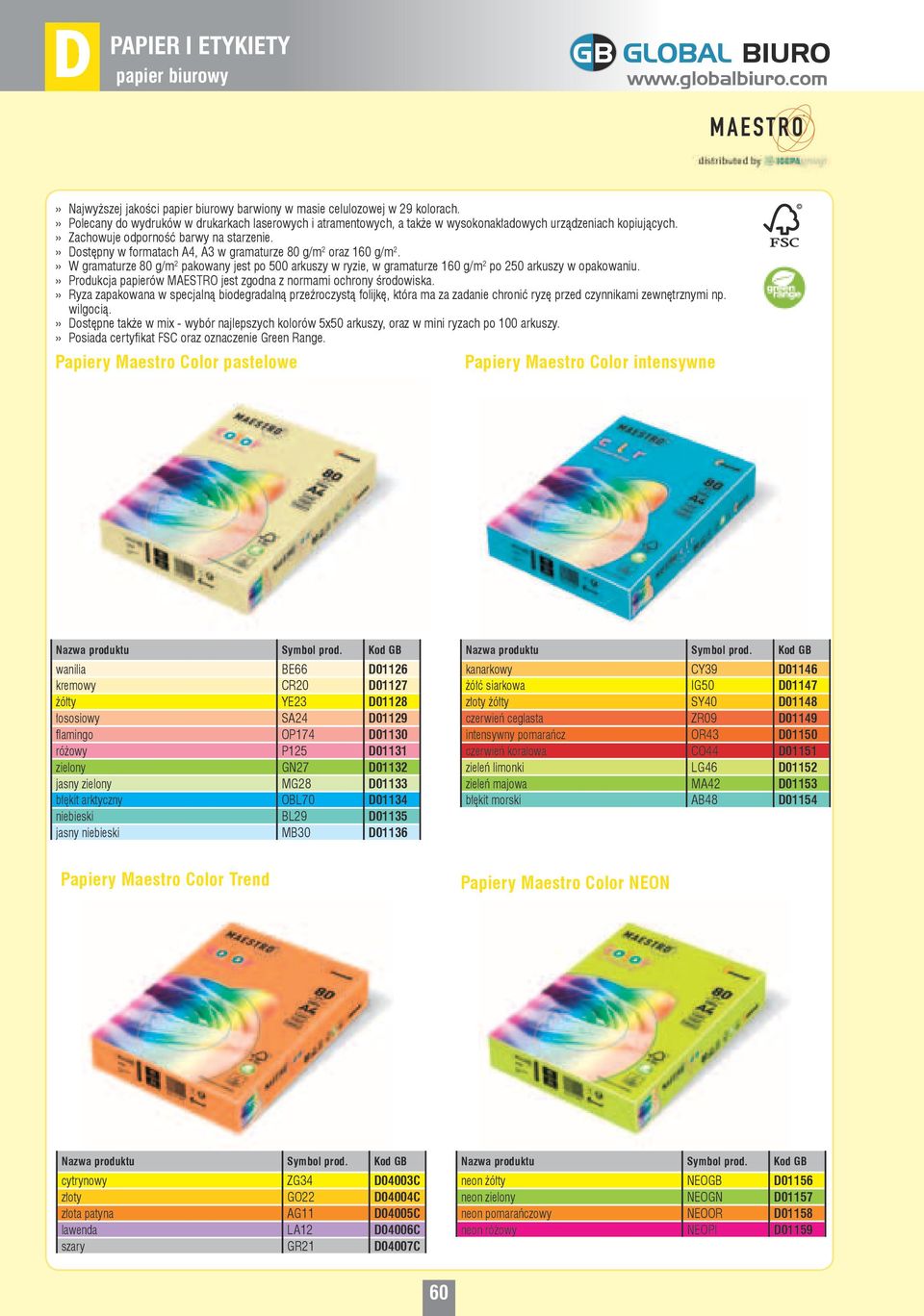 ostępny w formatach A4, A3 w gramaturze 80 g/m 2 oraz 160 g/m 2. W gramaturze 80 g/m 2 pakowany jest po 500 arkuszy w ryzie, w gramaturze 160 g/m 2 po 250 arkuszy w opakowaniu.