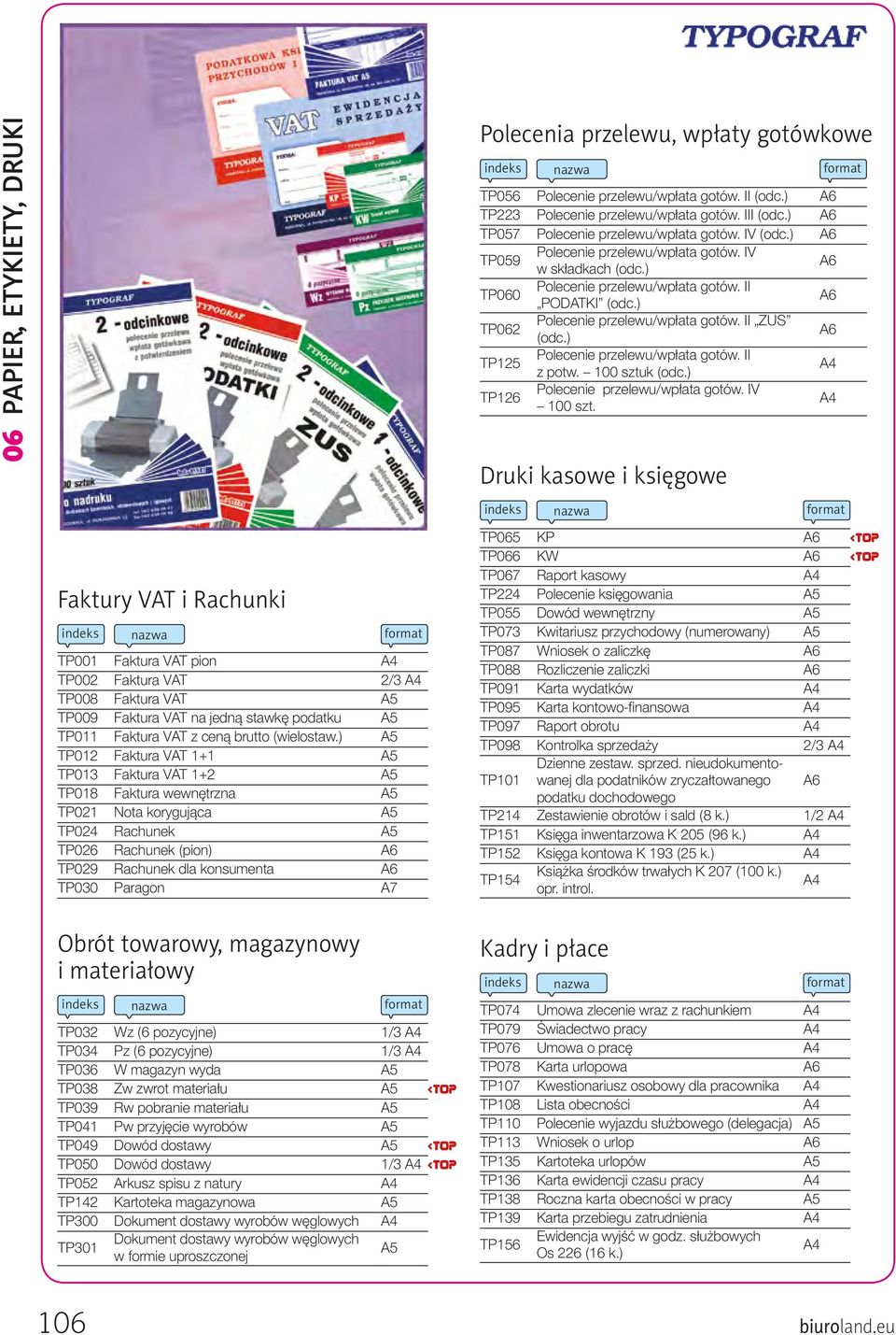 ) A6 TP062 Polecenie przelewu/wpłata gotów. II ZUS (odc.) A6 TP125 Polecenie przelewu/wpłata gotów. II z potw. 100 sztuk (odc.) A4 TP126 Polecenie przelewu/wpłata gotów. IV 100 szt.