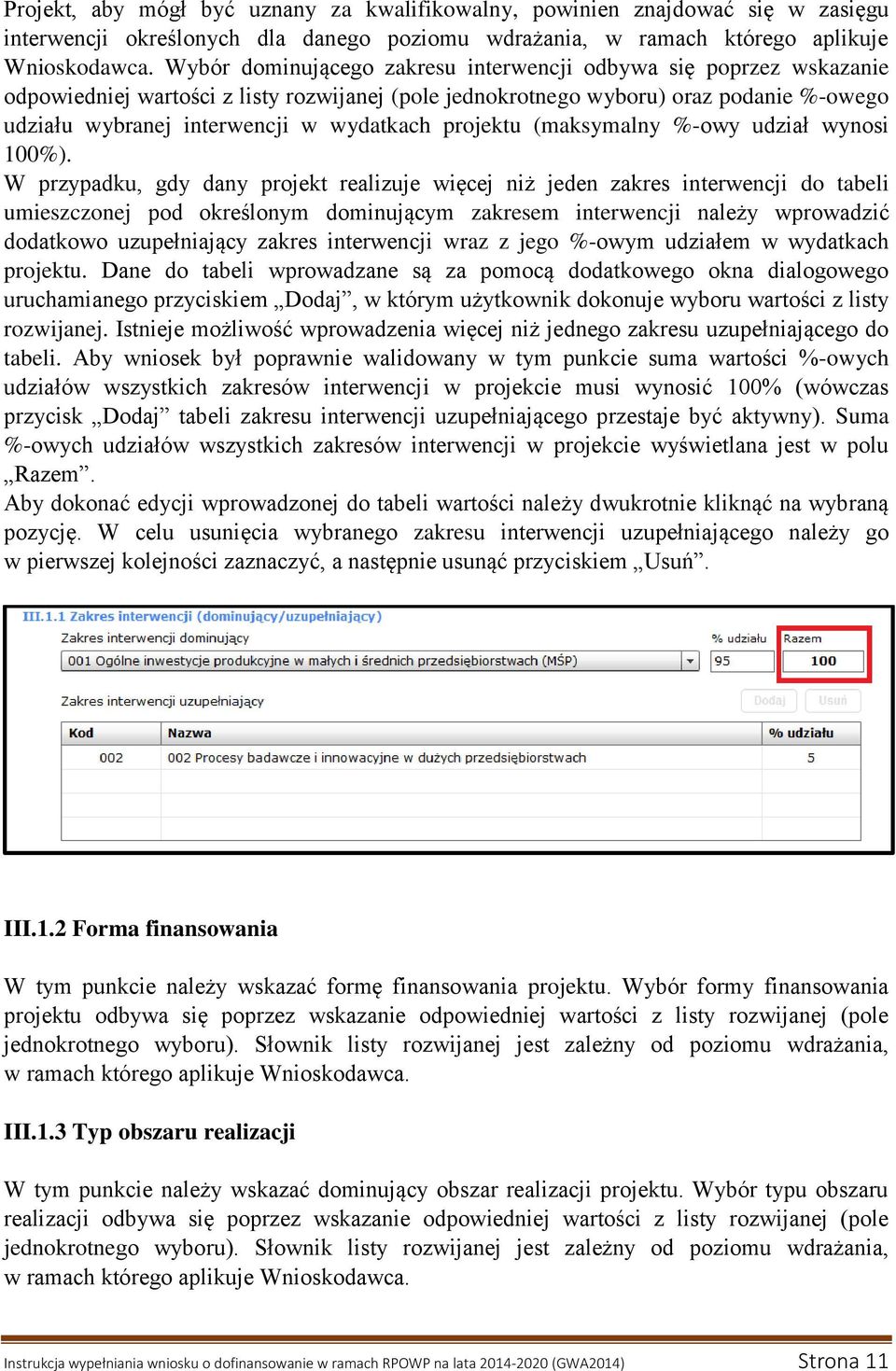 projektu (maksymalny %-owy udział wynosi 100%).