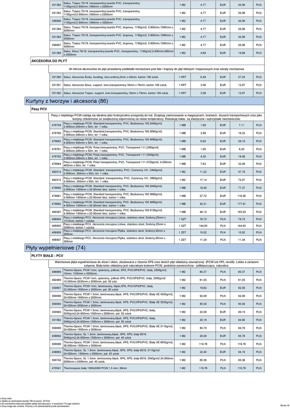 800mm,1090mm x specjalistycznego EUR 20,06 sprzętu PLN do monta Salux, Trapez 70/18, transparentny,twarde PVC, transparentny, ów i tarasów, PCW dachowe + pokrycia SALUX akcesoria (73) basenów 351383