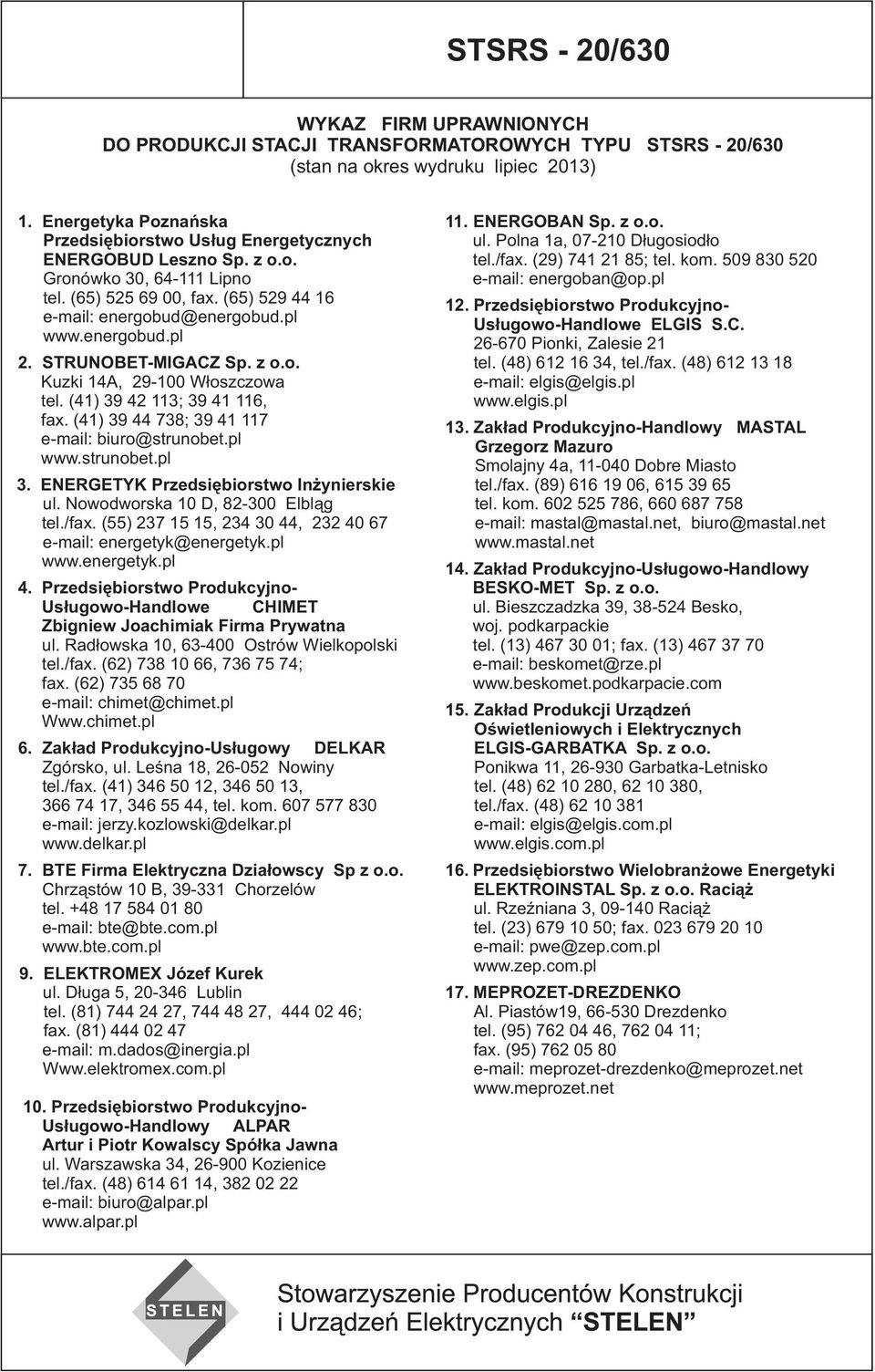 Nowodworska 0 D, 00 Elbląg tel./fax. (), 0, 0 email: energetyk@energetyk.pl www.energetyk.pl. Przedsiębiorstwo Produkcyjno UsługowoHandlowe CHIMET Zbigniew Joachimiak Firma Prywatna ul.