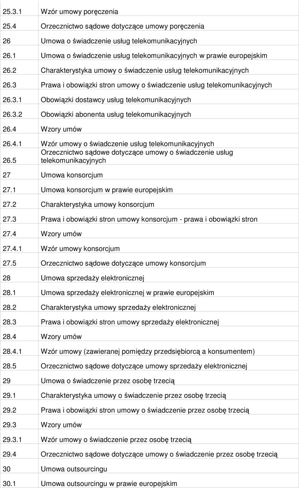 3 Prawa i obowiązki stron umowy o świadczenie usług telekomunikacyjnych 26.3.1 Obowiązki dostawcy usług telekomunikacyjnych 26.3.2 Obowiązki abonenta usług telekomunikacyjnych 26.4 