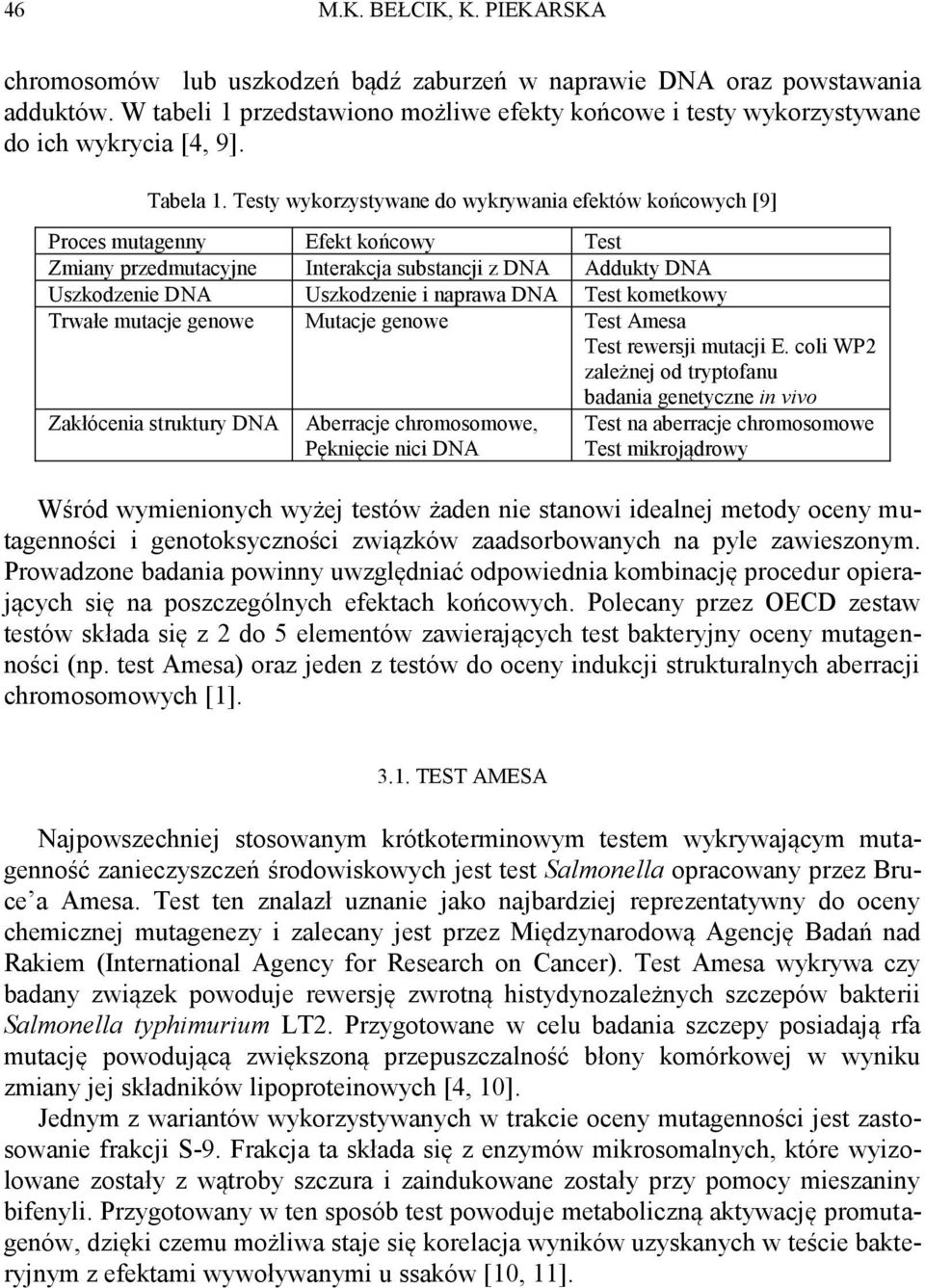 Testy wykorzystywane do wykrywania efektów końcowych [9] Proces mutagenny Efekt końcowy Test Zmiany przedmutacyjne Interakcja substancji z DNA Addukty DNA Uszkodzenie DNA Uszkodzenie i naprawa DNA