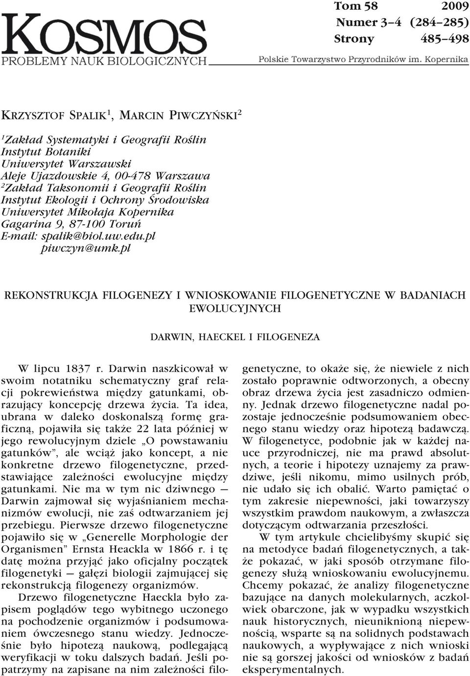 pl REKONSTRUKCJA FILOGENEZY I WNIOSKOWANIE FILOGENETYCZNE W BADANIACH EWOLUCYJNYCH DARWIN, HAECKEL I FILOGENEZA W lipcu 1837 r.