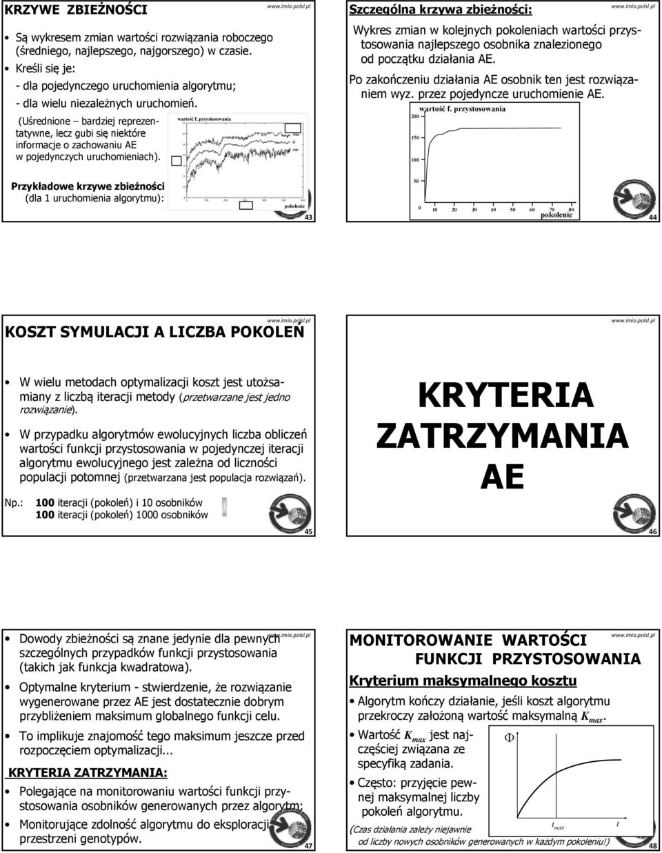 przystosowania 2 15 Przykładowe krzywe zbieżno ności (dla 1 uruchomienia algorytmu): pokolenie 43 5 2 3 4 5 6 7 8 pokolenie 44 KOSZT SYMULACJI A LICZBA POKOLEŃ (Uśrednione bardziej reprezen-