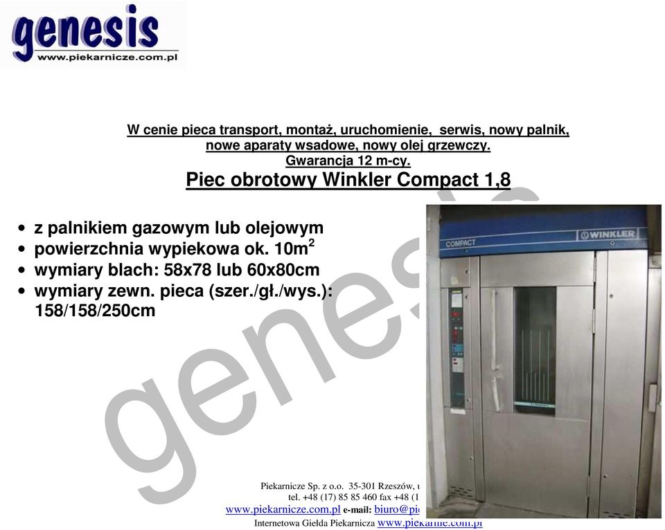 Piec obrotowy Winkler Compact 1,8 z palnikiem gazowym lub olejowym