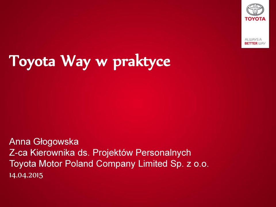 Projektów Personalnych Toyota