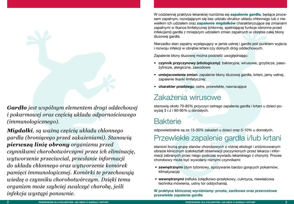 śluzowej gardła. Nierzadko stan zapalny występujący w jamie ustnej i gardle jest punktem wyjścia i rozwoju infekcji w obrębie krtani czy dolnych dróg oddechowych.