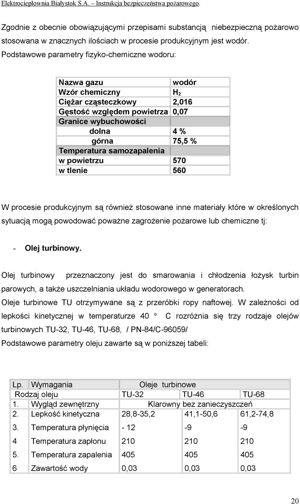 samozapalenia w powietrzu 570 w tlenie 560 W procesie produkcyjnym są również stosowane inne materiały które w określonych sytuacją mogą powodować poważne zagrożenie pożarowe lub chemiczne tj: - Olej