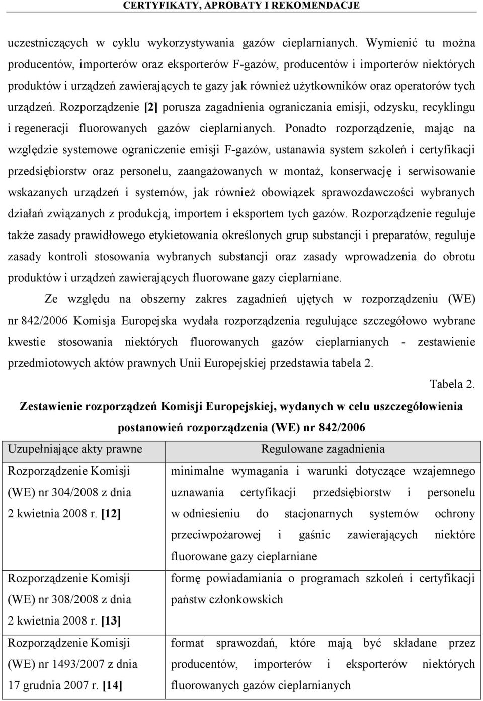 urządzeń. Rozporządzenie [2] porusza zagadnienia ograniczania emisji, odzysku, recyklingu i regeneracji fluorowanych gazów cieplarnianych.