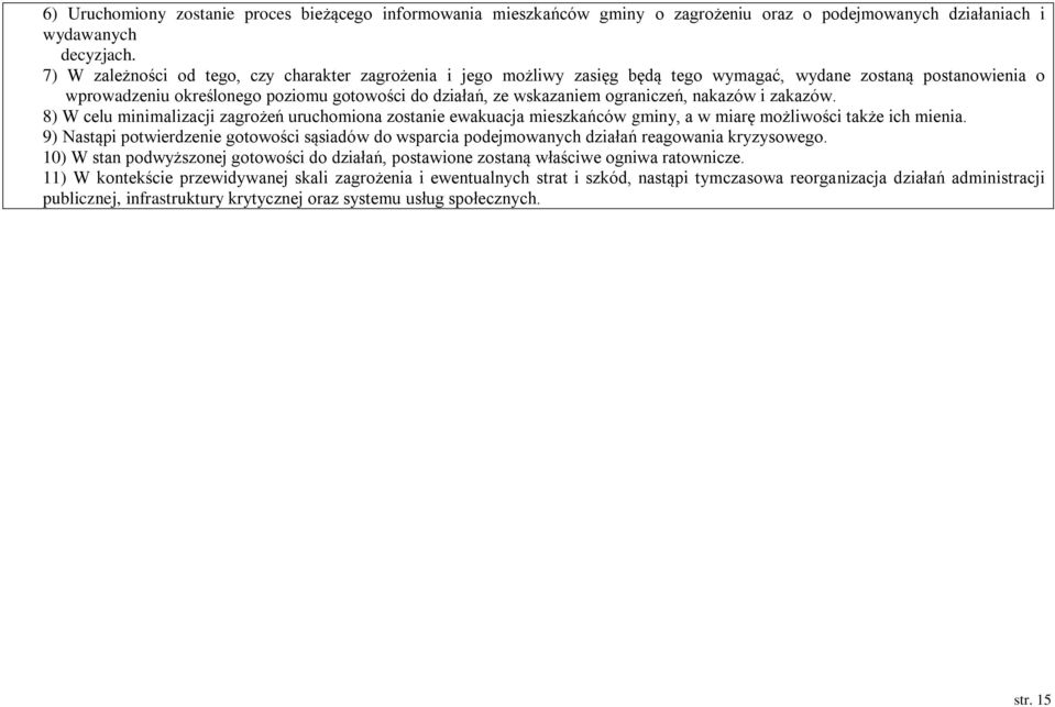 ograniczeń, nakazów i zakazów. 8) W celu minimalizacji zagrożeń uruchomiona zostanie ewakuacja mieszkańców gminy, a w miarę możliwości także ich mienia.