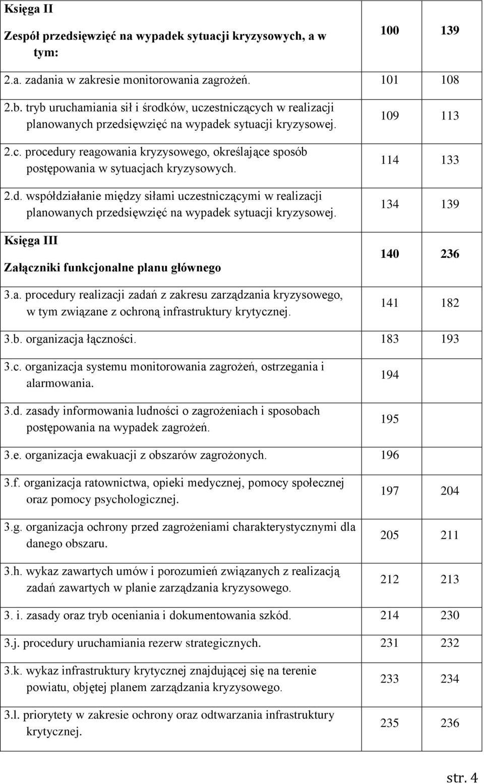 2.d. współdziałanie między siłami uczestniczącymi w realizacji planowanych przedsięwzięć na wypadek sytuacji kryzysowej. Księga III Załączniki funkcjonalne planu głównego 3.a. procedury realizacji zadań z zakresu zarządzania kryzysowego, w tym związane z ochroną infrastruktury krytycznej.