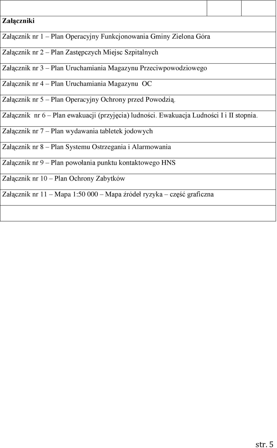 Załącznik nr 6 Plan ewakuacji (przyjęcia) ludności. Ewakuacja Ludności I i II stopnia.