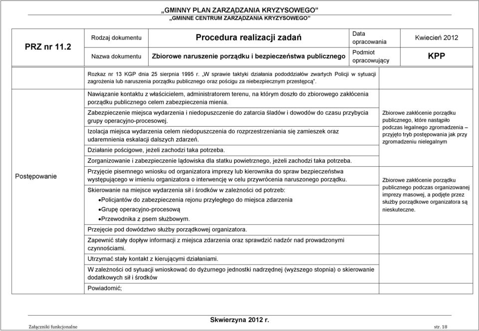 Nawiązanie kontaktu z właścicielem, administratorem terenu, na którym doszło do zbiorowego zakłócenia porządku publicznego celem zabezpieczenia mienia.