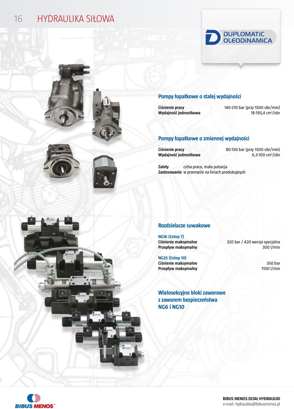 Zastosowanie w przemyśle na liniach produkcyjnych Rozdzielacze suwakowe NG16 (Cetop 7) Przepływ maksymalny NG25 (Cetop 10) Przepływ maksymalny 320 bar / 420